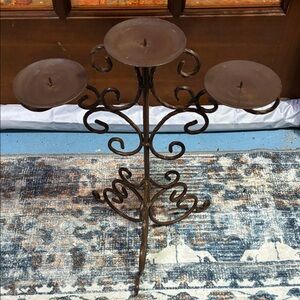 Vintage Triple Candle Holder in Rustic Brown